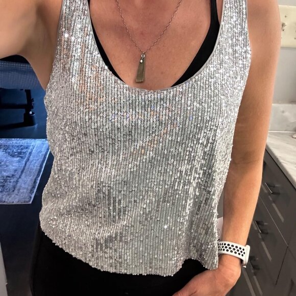 The Drop Women's Risa Sequin Cami - Size: Large - Silver - Picture 1 of 11